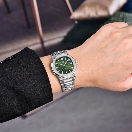 Nuovo Orologio Meccanico Automatico di Lusso Pugani da Uomo con Vetro Zaffiro Antiriflesso e Lancette Luminose, Orologio Sportivo da Uomo, Consegna Locale