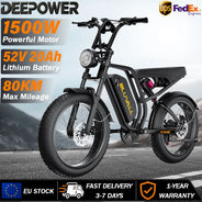 Bicicletta Elettrica DEEPOWER SU8 per Tutti i Terreni, Motore Brushless ad Alte Prestazioni da 1500W, Batteria Rimovibile ad Alte Prestazioni da 52V 20Ah, Bici Elettrica per Adulti con Freni Idraulici a 7 Velocità, Doppia So