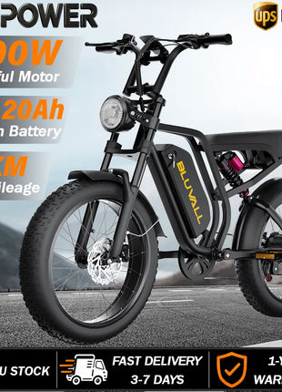 Bicicletta Elettrica DEEPOWER SU8 per Tutti i Terreni, Motore Brushless ad Alte Prestazioni da 1500W, Batteria Rimovibile ad Alte Prestazioni da 52V 20Ah, Bici Elettrica per Adulti con Freni Idraulici a 7 Velocità, Doppia So