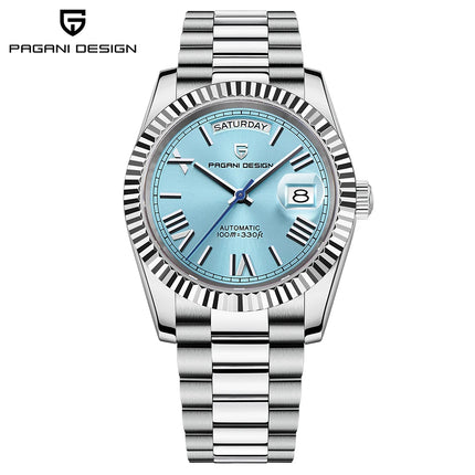 Orologio automatico di lusso Blue DESIGN Ice Blue per uomo, orologio da polso meccanico in acciaio inossidabile, impermeabile, vetro zaffiro AR, consegna locale
