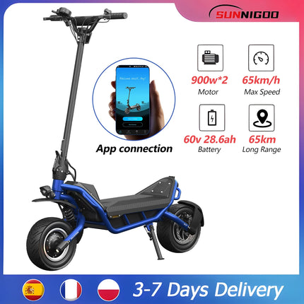 SUNNIGOO X3 Potente Monopattino Elettrico 1800W Motore ad Alta Potenza 60V 28.6Ah Batteria Grande Capacità Doppia Modalità di Guida Velocità Massima 65KM/H Veicolo per Pendolari a Lungo Raggio Pneumatici Fuoristrada da 11