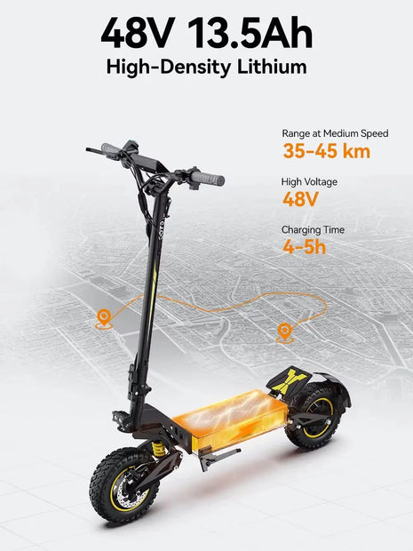 18Ah Monopattino Elettrico, OOTD T10, Motore Max 900W e Batteria 18Ah/13.5Ah, Autonomia 45-60km, Ruote All-Terrain da 11 Pollici platinumshop