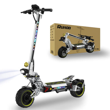 Ruitoo T3MAX Scooter elettrico Doppi motori 3200W 85 km Portata 75 km/h Velocità 60 V/28,6 Ah Motore Pneumatici fuoristrada da 10,5 pollici Pieghevoli
