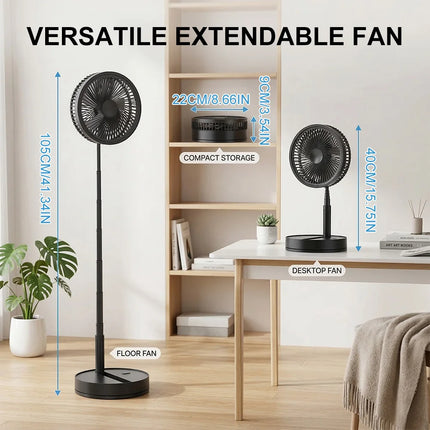 Ventilatore USB pieghevole e retrattile 2 in 1, alimentato a batteria da 8000 mAh, con telecomando, silenzioso, ultra compatto, piccolo ventilatore per casa, ufficio, dormitorio, viaggi all'aperto