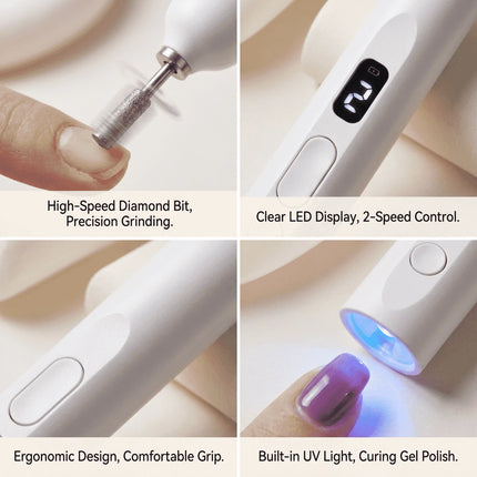 Cordless Nail Drill Electric Nail File Kit, Rechargeable Efile Set, Portable Acrylic Gel Nail Polish Remover Machine, Pedicure Manicure Tool, 11 Bits, 6 Sanding Bands, Salon Home