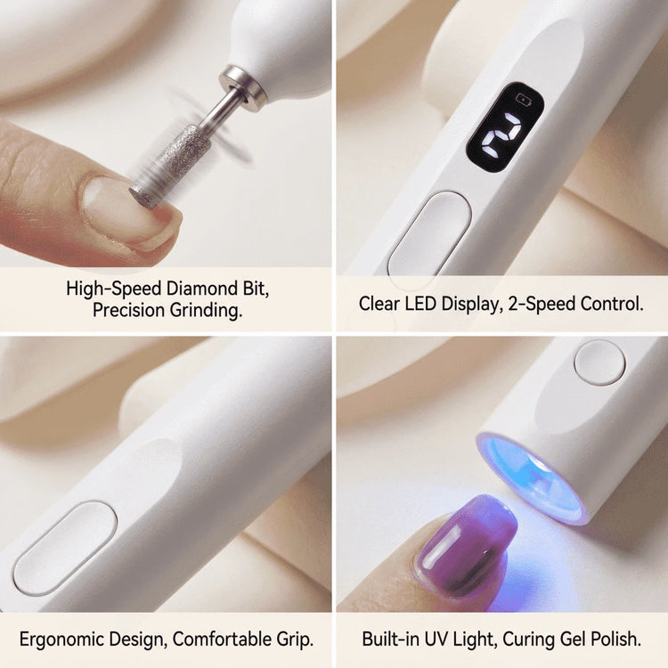 Cordless Nail Drill Electric Nail File Kit, Rechargeable Efile Set, Portable Acrylic Gel Nail Polish Remover Machine, Pedicure Manicure Tool, 11 Bits, 6 Sanding Bands, Salon Home