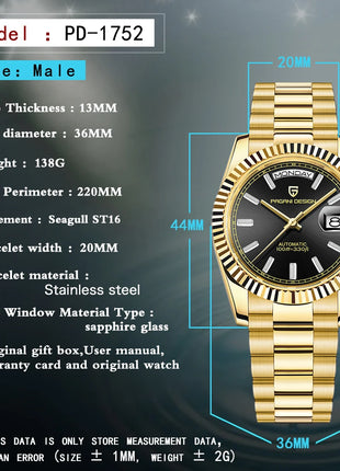 Nuovo Orologio da Uomo di Lusso PAGANI DESIGN add36 Dorato 2026, Orologio Meccanico Automatico con Vetro Zaffiro AR Protettivo, Cassa in Acciaio Inossidabile, Datario, da Polso