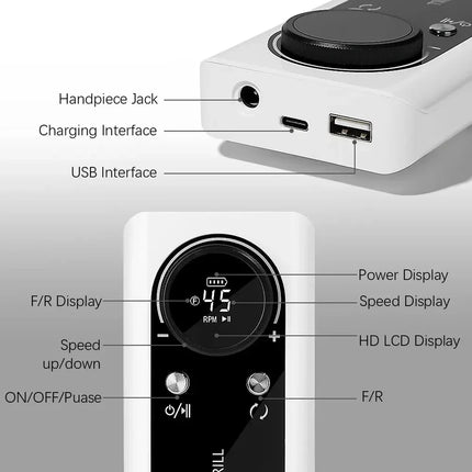 45000RPM Nail Drill Machine Rechargeable Nail Drill Electric Nail File Set With 6 Bits Sanding Bands Multifunctional Nail Tools