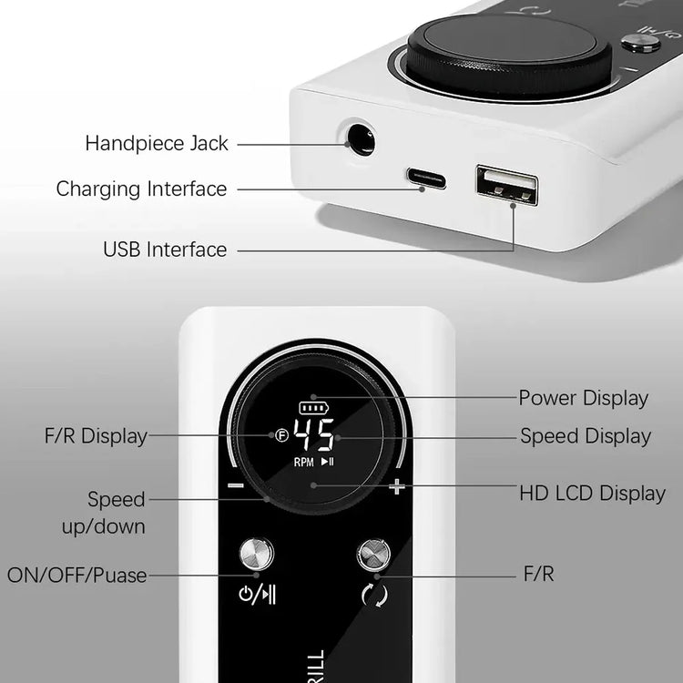 45000RPM Nail Drill Machine Rechargeable Nail Drill Electric Nail File Set With 6 Bits Sanding Bands Multifunctional Nail Tools