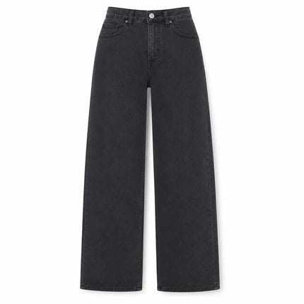 Women's High-Waisted Wide-Leg Jeans, Vintage Faded Dark Wash, Casual Streetwear Style, Elegant Modern Retro Style Pants, Flowy Cut That Elongates the Legs and Enhances the Silhouette, Comfortable Fit, Ideal for Outings Fx1338
