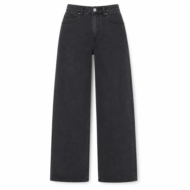 Women's High-Waisted Wide-Leg Jeans, Vintage Faded Dark Wash, Casual Streetwear Style, Elegant Modern Retro Style Pants, Flowy Cut That Elongates the Legs and Enhances the Silhouette, Comfortable Fit, Ideal for Outings Fx1338