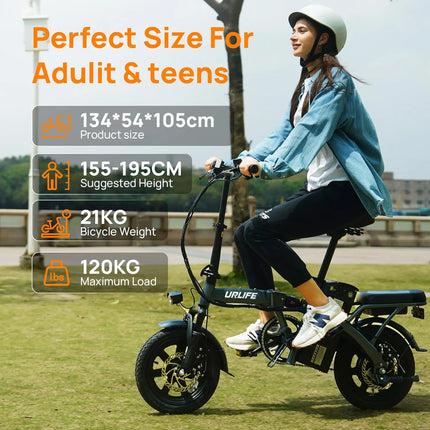 Bicicletta Elettrica Pieghevole per Adulti 14 Pollici, Motore da 500W, Batteria Rimovibile 48V 7.5Ah, Autonomia 65 km, Ricarica Rapida in 3 Ore, Bici Leggera