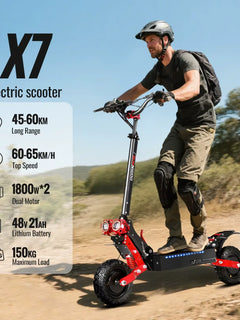 Monopattino Elettrico Fuoristrada 3600W con Doppio Motore, Velocità Massima 60-65km/h, Autonomia 45-55km, Ammortizzazione Tipo C, Pneumatici Fuoristrada da 11 Pollici, Pieghevole, Illuminazione Accattivante, Sistemi di Frena