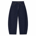 Women's High-Waisted, Wide-Leg, Raw Dark Blue Denim Jeans, Trendy Loose-Fitting and Body-Hugging Fit, Durable Anti-Deformation Fabric That Enhances the Silhouette, Urban Casual Streetwear Style, Comfortable Versatile Pants, F