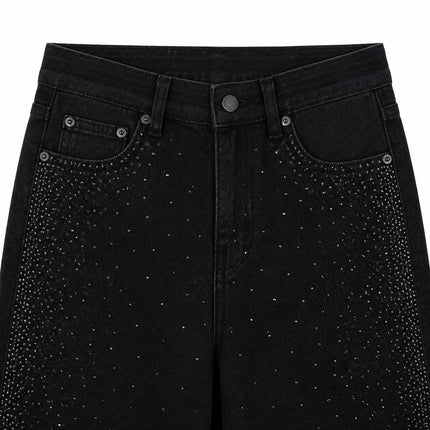 Women's Banana High Waist Denim Jeans Black Washed Rhinestones Decorative pants Wings Wide Glitter Streetwear For Urban Releases Look Fashion Glam FX5429-1