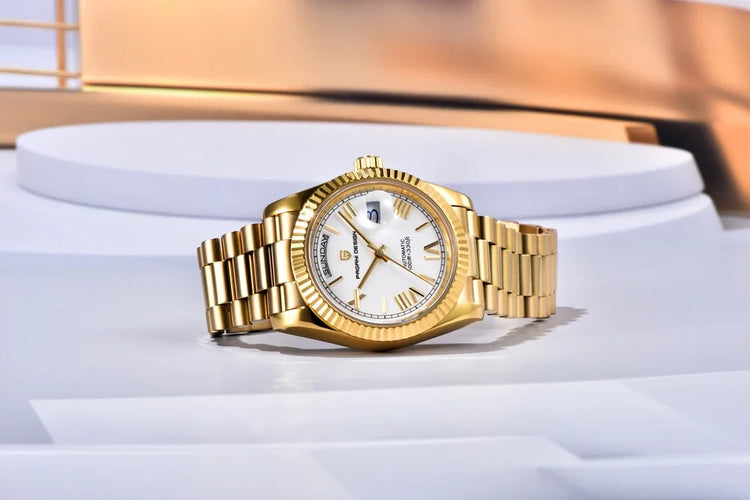 Nuovo Orologio da Uomo di Lusso PAGANI DESIGN add36 Dorato 2026, Orologio Meccanico Automatico con Vetro Zaffiro AR Protettivo, Cassa in Acciaio Inossidabile, Datario, da Polso