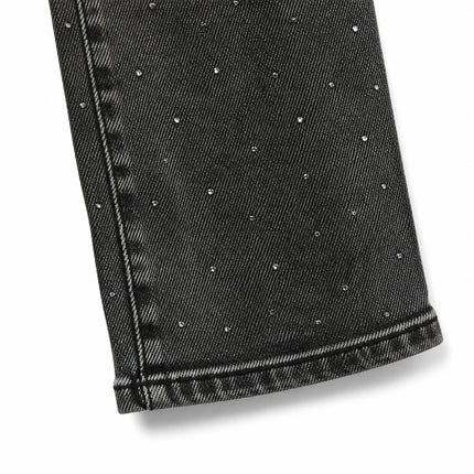 High Waist Straight Jeans Black Grey woman Wash Stone Rhinestones Soft Denim Slim Comfortable Modern Style City Outings Evening Special FX5311