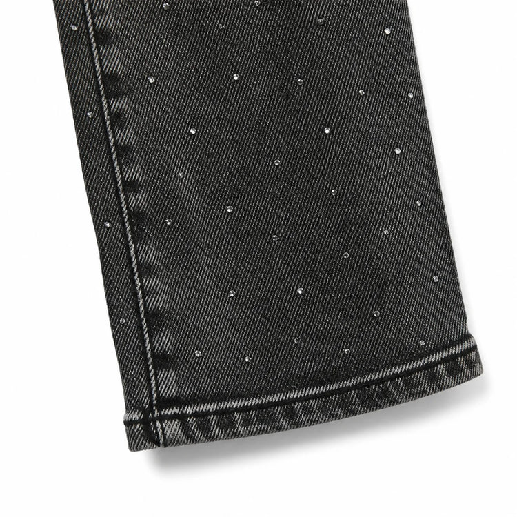 High Waist Straight Jeans Black Grey woman Wash Stone Rhinestones Soft Denim Slim Comfortable Modern Style City Outings Evening Special FX5311