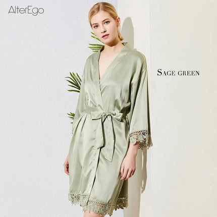 Indumenti da notte estivi personalizzati in pizzo Sposa e damigella d'onore Abito da sposa Abito personalizzato Champagne Kimono Accappatoio in seta Abito da notte in raso