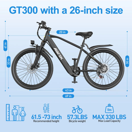 Bicicletta Elettrica Aairsk GT300 per Adulti, Batteria 36V10AH, 7 Velocità, con NFC, Pneumatici da 26 Pollici