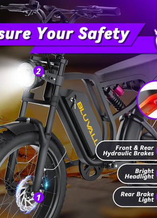 Bicicletta Elettrica DEEPOWER SU8 per Tutti i Terreni, Motore Brushless ad Alte Prestazioni da 1500W, Batteria Rimovibile ad Alte Prestazioni da 52V 20Ah, Bici Elettrica per Adulti con Freni Idraulici a 7 Velocità, Doppia So