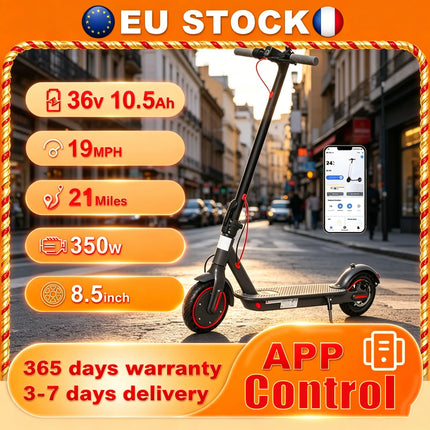 Monopattino Elettrico 350W con Spedizione da Magazzino EU, Velocità Massima 30 km/h, Batteria 36V 10.5Ah, Controllo Tramite App, Autonomia Fino a 34 km, Telaio in Lega di Alluminio, Dotato di Luci a LED per una Guida Notturn