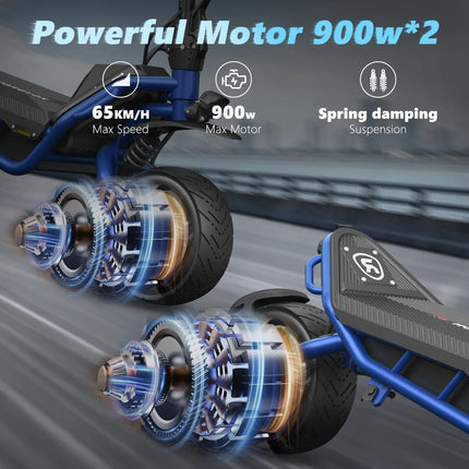 SUNNIGOO X3 Potente Monopattino Elettrico 1800W Motore ad Alta Potenza 60V 28.6Ah Batteria Grande Capacità Doppia Modalità di Guida Velocità Massima 65KM/H Veicolo per Pendolari a Lungo Raggio Pneumatici Fuoristrada da 11