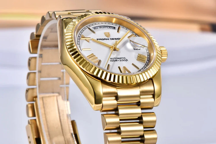 Nuovo Orologio da Uomo di Lusso PAGANI DESIGN add36 Dorato 2026, Orologio Meccanico Automatico con Vetro Zaffiro AR Protettivo, Cassa in Acciaio Inossidabile, Datario, da Polso