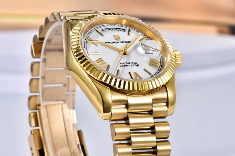 Nuovo orologio automatico di lusso PAGANI DESIGN da uomo, oro rosa, con movimento meccanico, vetro zaffiro AR, data, acciaio inossidabile, regalo per uomo
