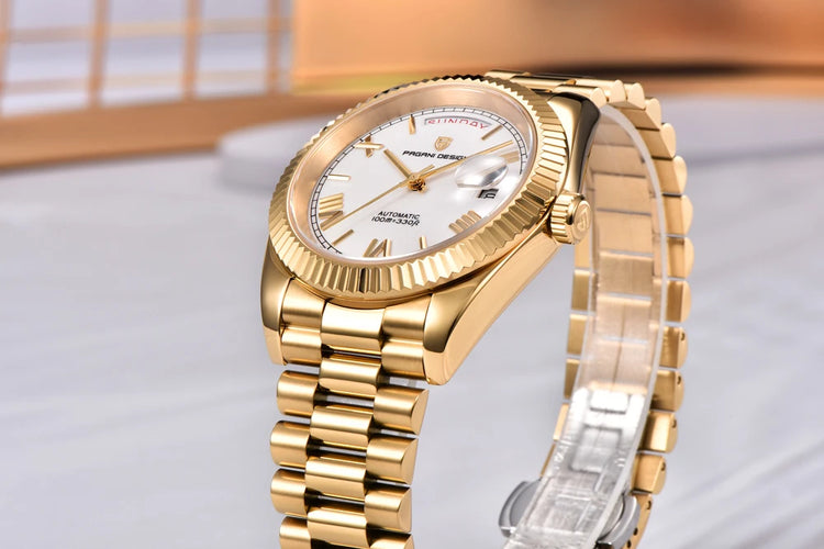 Nuovo orologio da uomo DESIGN PAGANI, orologio automatico di lusso in oro rosa per uomo, orologi meccanici con bracciale, specchio in zaffiro AR, impermeabile, con data, regalo per uomo d'affari