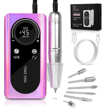 45000RPM Nail Drill Machine Rechargeable Nail Drill Electric Nail File Set With 6 Bits Sanding Bands Multifunctional Nail Tools