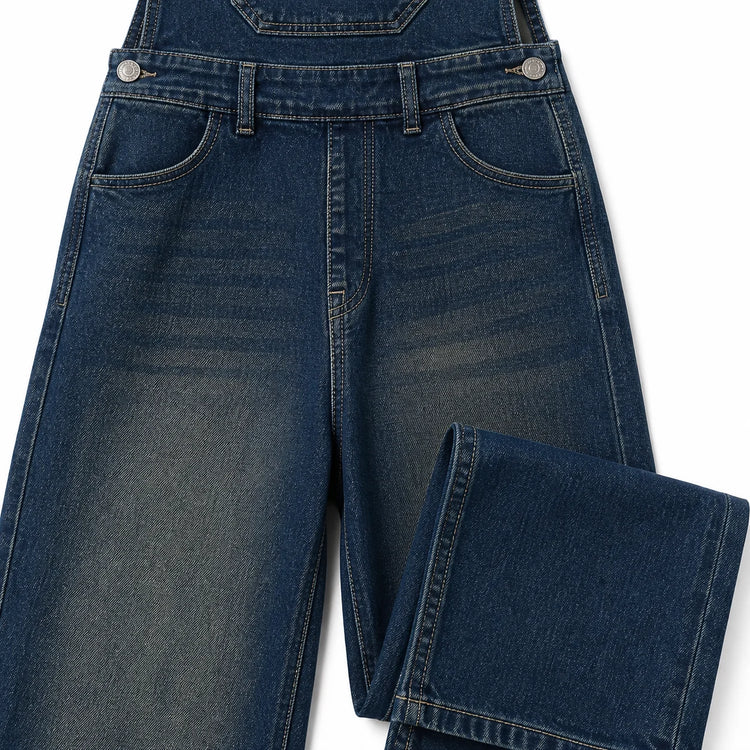 Women's Lantern Leg Jeans Overalls in Blue Denim Vintage Wash, Adjustable Straps, Comfortable Loose Fit, Urban Casual Style for Leisure Outings Yw‑1890