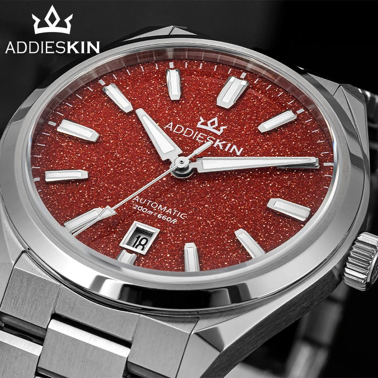 ADDIESKIN K010 Men's Automatic Watch Natural Stone Dial Tiger Eye Turquoise Goldstone Sapphire Crystal Miyota 9015 BGW9 Luminous