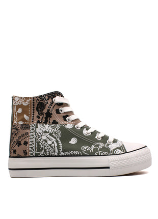 Soraia Shoes Women's sneakers, Classic Canvas Sneakers, Original soraia style, Canvas Tennis with pasley Print, Canvas Tennis, Conventional Sole, Canvas sneakers with Ankle and Cordon PlatiNum