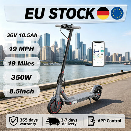 EU Stock 350W Electric Scooter 19 MPH 36V 10.5Ah App Controlled Dual-Brake System Aluminum Alloy Frame Maximum Load Capacity Of 120 Kg IP65 Waterproof Rating 8.5-Inch Solid Anti Slip Tires