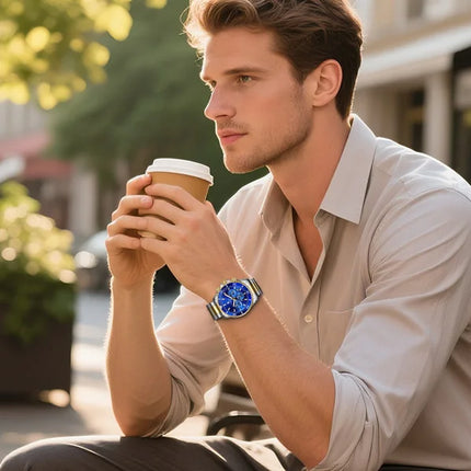 SAPPHERO Orologio Uomo Quarzo Lusso Cronografo Sport Acciaio Inossidabile Impermeabile 50M Data Luminoso Orologio Elegante Business