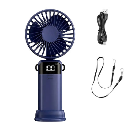 Ventilatore Portatile 3 in 1 Pieghevole USB Ricaricabile Mini Ventilatore da Tavolo con Display Digitale LED 5 Velocità Regolabili 90° °   Ventilatore Inclinabile per Casa, Ufficio e Esterni