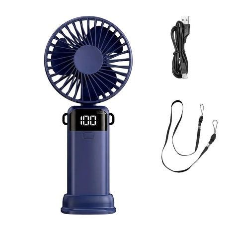 Ventilatore Portatile 3 in 1 Pieghevole USB Ricaricabile Mini Ventilatore da Tavolo con Display Digitale LED 5 Velocità Regolabili 90° °   Ventilatore Inclinabile per Casa, Ufficio e Esterni