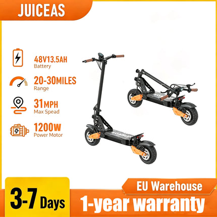 Monopattino elettrico JUICEASE 1200W, velocità massima 31MPH, monopattino elettrico fuoristrada, capacità di carico massima 250 libbre, monopattino elettrico pieghevole, adatto per adulti