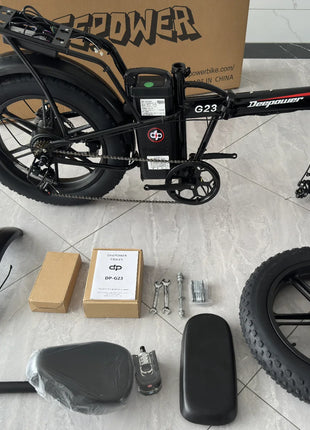 DEEPOWER G23 Bici Elettrica Pieghevole per Adulti, Motore ad Alta Coppia 90N·m, Batteria LG 48V 35Ah, Freni a Disco Meccanici, Pneumatici Fat 20×4.0, E-Bike Fuoristrada a Lunga Autonomia