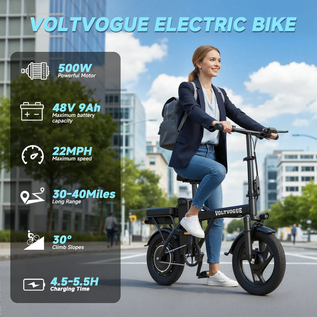 Adult Foldable All-Terrain Electric Bike, 500W, 35KM/H, 65KM Range, 14-Inch Wheels, for Urban Commuters, Available in EU Warehouse
