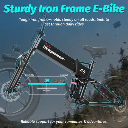 Bicicletta Elettrica Pieghevole DEEPOWER A5 1500W, LG Batteria Rimovibile 48V 15.6Ah, Bici Elettrica All-Terrain da 20 Pollici, E-Bike per Pendolari Urbani