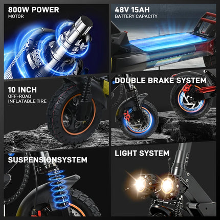 Monopattino Elettrico Mankeel MX-14 800W 15AH con Pneumatici Fuoristrada da 10 Pollici, Velocità Massima 45KM/H, Autonomia 30-40KM, Doppio Ammortizzatore, Pieghevole
