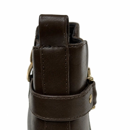 Bel Chou's J130-63 Women's Dark Brown Low Heel Boots with Inner Zipper and Gold Buckle