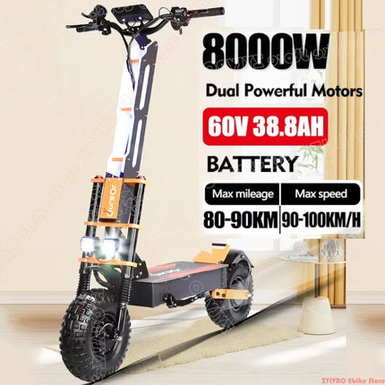 Monopattino Elettrico EU X8 per Adulti, 8000W Doppio Motore, 60V 38AH, Ruote da 14 Pollici, Fuoristrada, Velocità Massima 100KM/H, Autonomia Massima 120KM, Carico Massimo 200kg