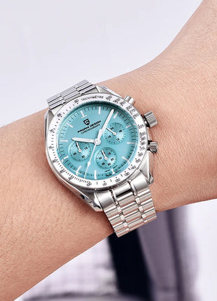 PAGANI DESIGN New Moon Watch Fashion ice blue Orologi al quarzo di lusso per uomo Cronografo da polso in acciaio inossidabile Regali per le vacanze Spedizione locale UE