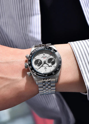 Nuovi orologi da uomo Panda DESIGN, orologio al quarzo di lusso Panda, cronografo sportivo da uomo, cronografo con vetro zaffiro, lenti AR, ceramica, leggero, impermeabile, in acciaio inossidabile, orologio da uomo, idea rega
