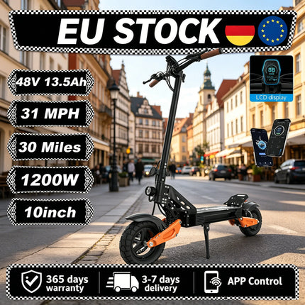 Monopattino Elettrico 1200W con Stock EU, Velocità Massima 50 km/h, Autonomia Fino a 48 km, Doppio Freno, Controllo Tramite App, Pieghevole, per Adulti, Ideale per Lunghe Distanze