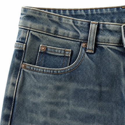 Women's High-Waisted Jeans with Criss-Cross Closure, Wide-Leg Vintage Faded Wash Effect, Trendy Streetwear Style Loose Denim Pants, Comfortable Fit That Enhances the Silhouette, Versatile Design, Yw-1910