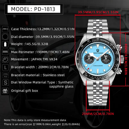 PAGANI DESIGN Nuovo orologio da uomo Panda, orologio sportivo cronografo al quarzo di lusso, vetro zaffiro AR, luminoso, impermeabile, consegna locale UE